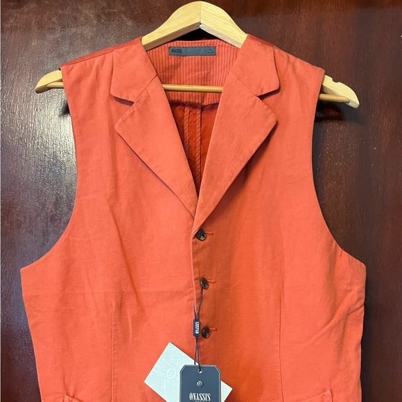 Men’s Onassis Burnt Brick Cotton Linen Fleet Vest